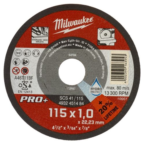 Milwaukee Vágókorong fémre 115x1,0x22,2mm INOX egyenes SC41 PRO+ 